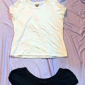 TWO Mixed Brands Short Sleeve Blouse Tops, SIZE LARGE (1 White & 1 Black)